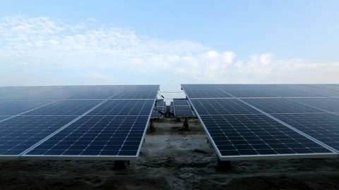 Tracking Shot of Solar Panels at Charanka Solar Park Gujarat India 07 Stock Footage 340559709