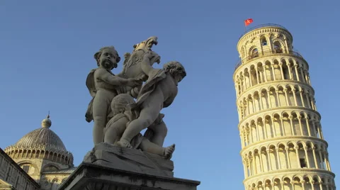 Tracking Shot Statue Leaning Tower Pisa Italy 4K Stock Video Footage Vídeo Stock 59195964