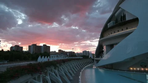 Tracking shot of the sunset in Valencia Stockbeeldmateriaal 134827227