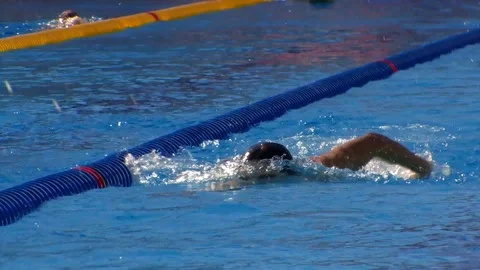 Tracking Shot of Swimmer in Pool Stock Footage 85833572