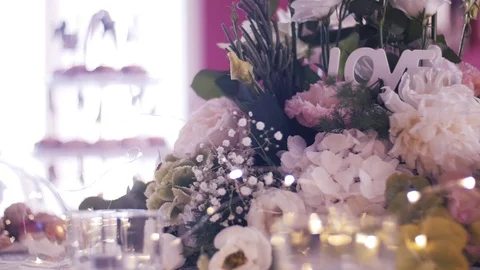 Tracking shot on a table decorated for the wedding day Stock Footage 96520110