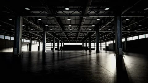 Tracking shot through empty warehouse - logistics theme Stock Footage 165563536