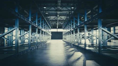 Tracking shot through empty warehouse - logistics theme Stock Footage 165695818