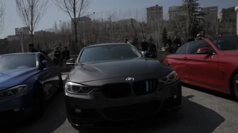 A tracking shot of various models bmw Stock Footage 145452131
