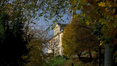 Tracking shot - Villa Binetti Zuccareda through the trees in Montebelluna - 4k Stock Footage 99286727