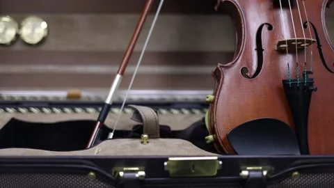 Tracking Shot of Violin Displayed In Case Stock-Footage 315225018