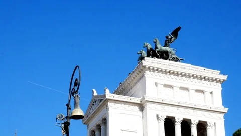 Tracking shot on Vittoriano's monument from behind, Piazza Venezia, Rome Video stock 88316157