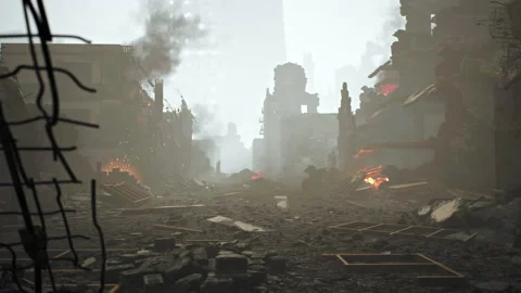 Tracking Shot Of War Zone Destruction Destroyed Buildings Violence Middle East Stock Footage 187166290