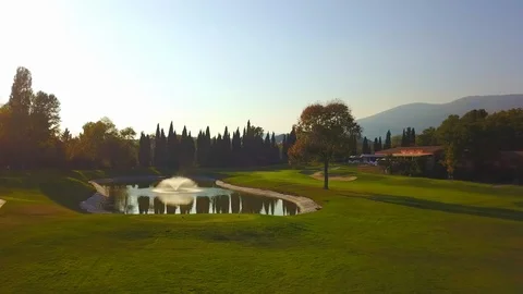 	Tracking shot of a water feature in golf course Stock Footage 89508358