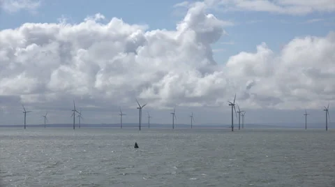 Tracking shot, wind farm in irish sea in liverpool bay, england, uk Stock Footage 41253287