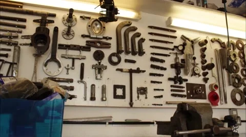 Tracking shot of workshop wall Video stock 57391446
