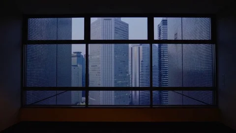 Tracking into skyscrapers in sunset Stock Footage