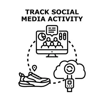Tracking social media activity on digital devices and fitness apps Stock Illustration