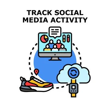 Tracking social media activity on digital devices and fitness apps Stock Illustration