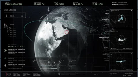 Tracking Software. Activating Three Satellites. Location Scan. Oman Muscat. UI Stock Footage 273742560