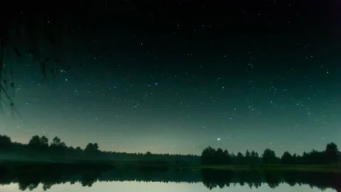 Tracking stars reflected in a pond Stock Footage 205465314