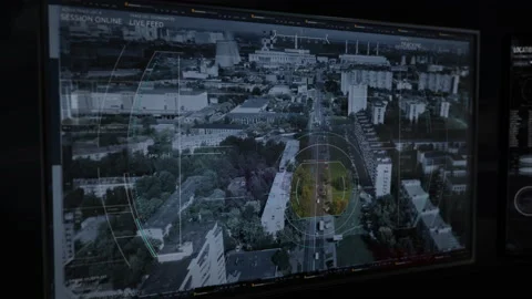 Tracking Technology. Advanced Drone. Live Feed. Vehicle Captured. Target Data.UI Video stock 150888402