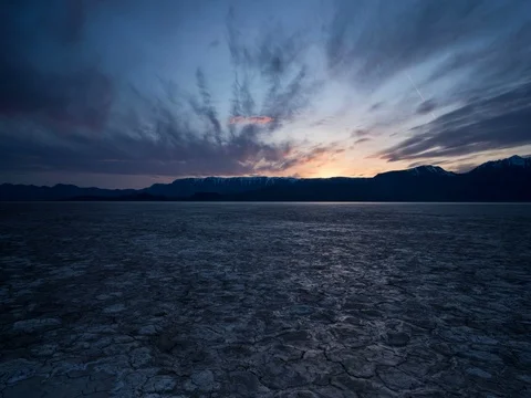 Tracking Time Lapse Desert Playa in vivid HDR Sunset Stock Footage 74559205