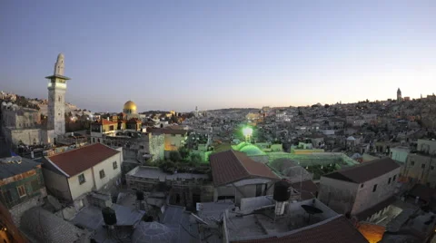 Tracking time-lapse of Jerusalem and the Dome of the Rock at dusk. Stock Footage 52235738
