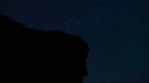 Tracking timelapse of the orion constellation with rock silhouette, Tenerife Stock Footage 154510238