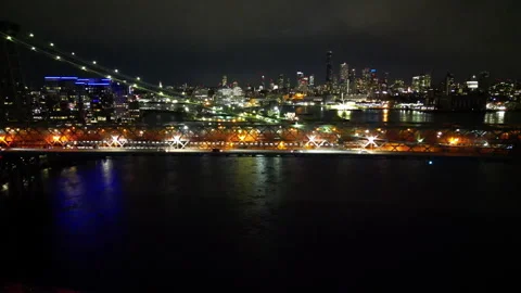 Tracking train on Williamsburg bridge Stock Footage 218308254
