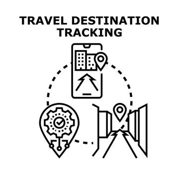 Tracking travel destination using global positioning system application Stock Illustration