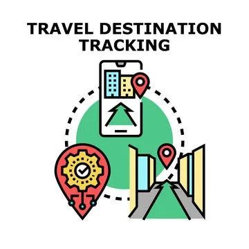 Tracking travel destination using global positioning system application Stock Illustration