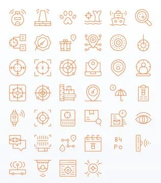 Tracking Vector Graphics featuring 40 Thin Line Detail Enhanced 64x64 Designs Stock Illustration