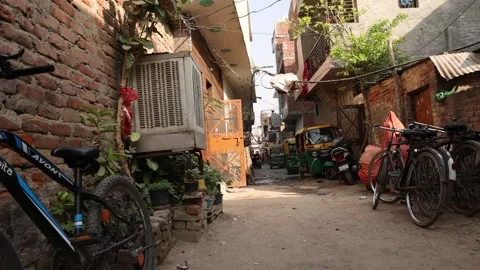 Tracking View Down Empty Alley In India Stock-Footage 267437941