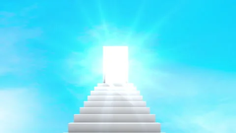 Tracking white staircase into miracle door Stock Footage 139767400