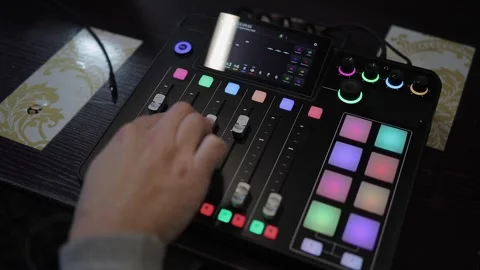 Tracks 2 and 3 levels increased with faders on audio mixing console 스톡 동영상 318211739