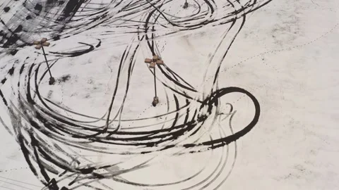 Tracks and Tire Patterns in the Snow in a Parking Lot, Cameron, Missouri, USA Stock Footage 147233437