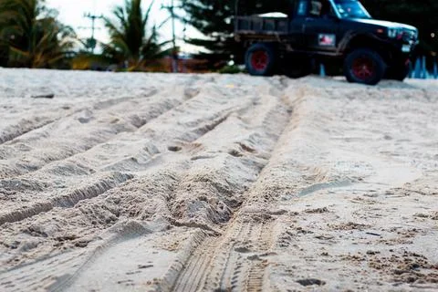 Tracks on beach. Stock Photos