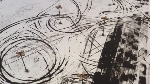 Tracks Making Patterns in the Snow in a Parking Lot, Cameron, Missouri, USA Stock Footage 147233395