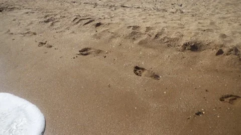 The Tracks On The Seashore and wave Stock Footage 136518289
