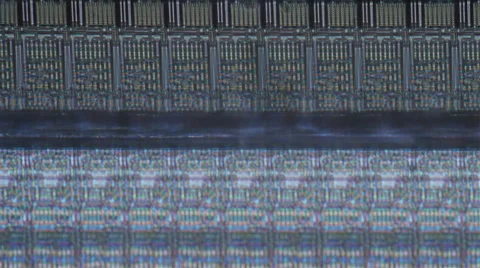Tracks under the microscope - the control electrodes on the glass substrate Stock Footage 42641718