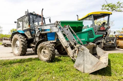 Tracror loader on the construction of new road Stock Photos