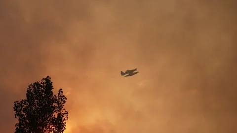 Tractor AT-802 firefighting plane dousing wildfire flames in leon, spain Stock Footage 315163513