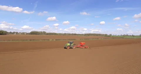 Tractor and fields drone shot, Catalonia, Spain, 4K Stock Footage 157855491