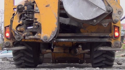 Tractor back view stands. emergency lights flash Stock Footage 148815044