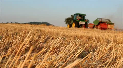Tractor baler machine in the wheat field Stock Footage 12661322
