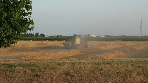 Tractor bales hay Stock Footage 199936967