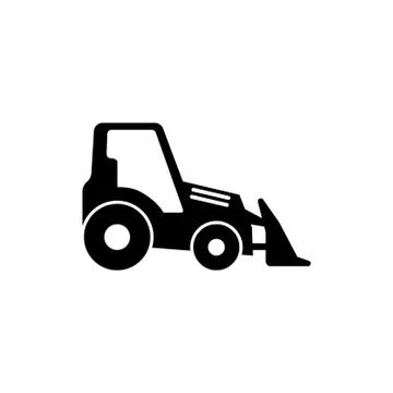 Tractor with Bucket, Bulldozer Flat Vector Icon Stock Illustration