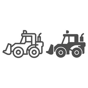 Tractor with bucket line and solid icon, heavy equipment concept, Backhoe sign Stock Illustration
