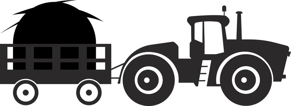 A tractor with a cart carrying a haystack. Stock Illustration