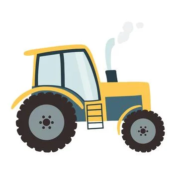 Tractor in cartoon flat style. Vector illustration of a heavy agricultural ma Stock Illustration