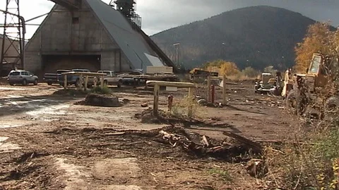 Tractor Claw Moving Dam Debris Stock Footage 93090491