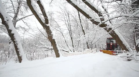 Tractor clears snow Stock Footage 1002247