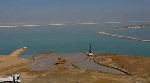 Tractor Construction inside the sea Stock Footage 46618408