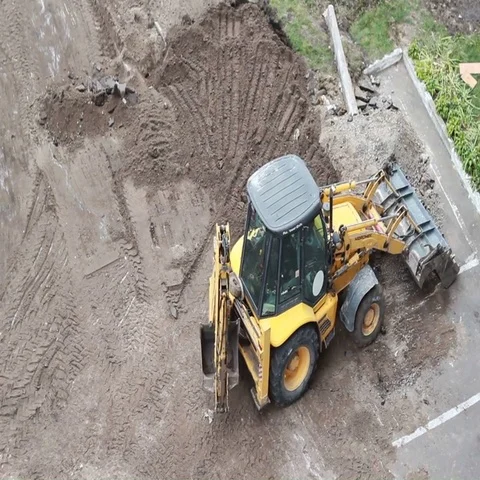 Tractor on the construction site Stock Footage 69485354